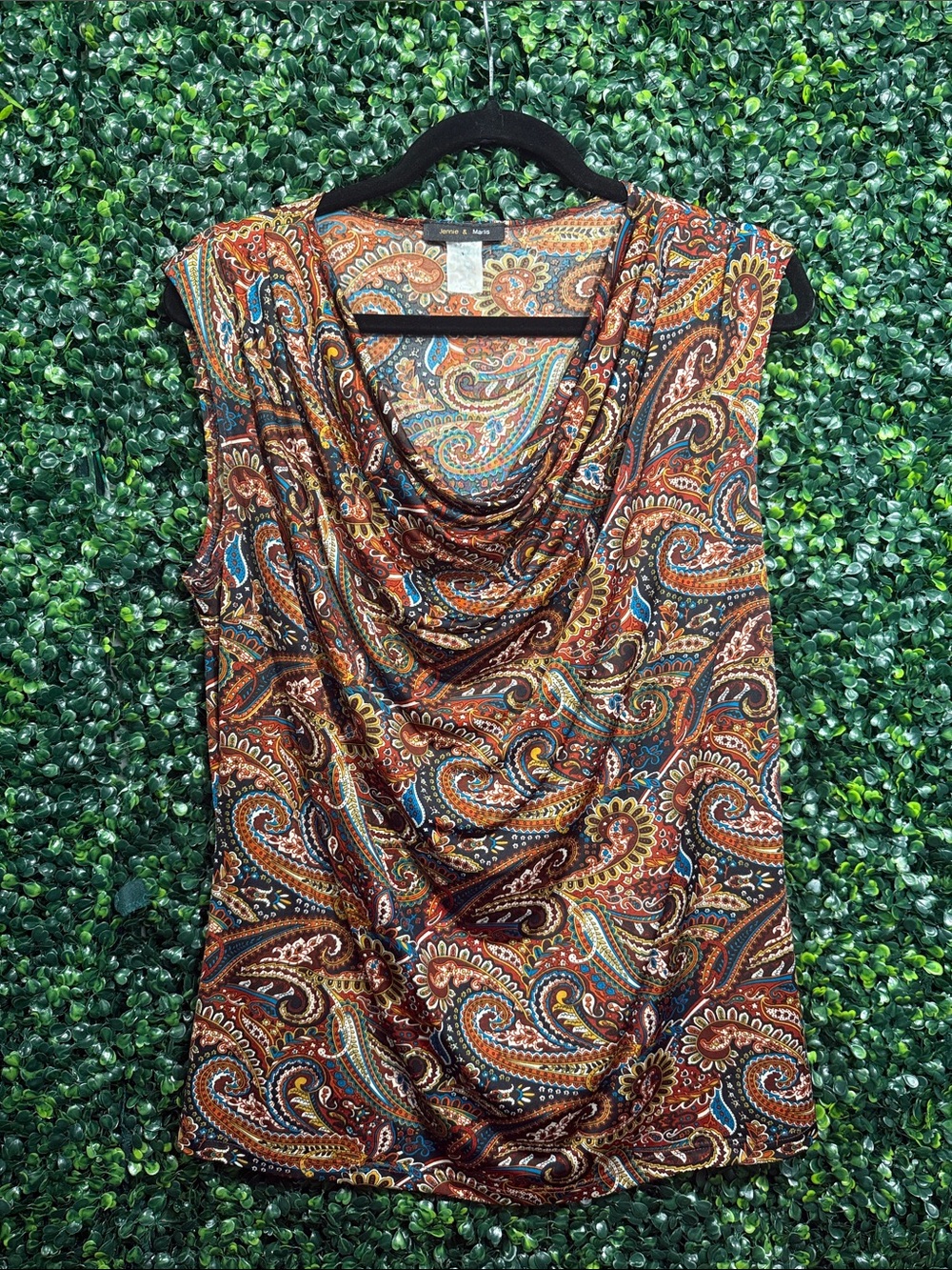 Paisley Cowl Neck Camisole - Brown Multi